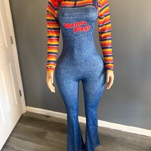 Chucky costume- Blue Denim Overalls with Striped Top